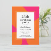 Hot Pink and Orange Colourful 25th Birthday Party Invitation (Standing Front)