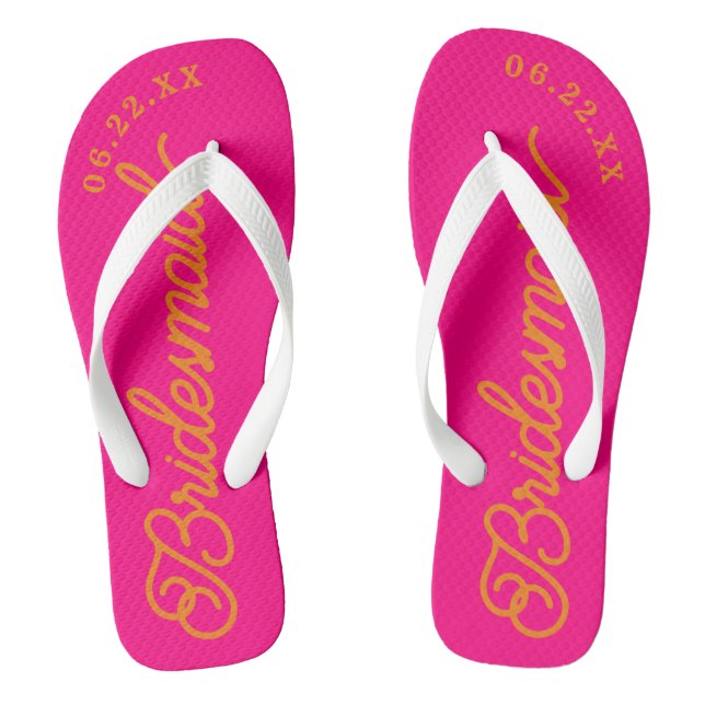 Hot Pink and Orange Custom Bridal Party Flip Flops (Footbed)