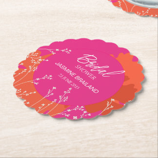Hot Pink and Orange Daisy Abstract Floral Bridal Paper Coaster