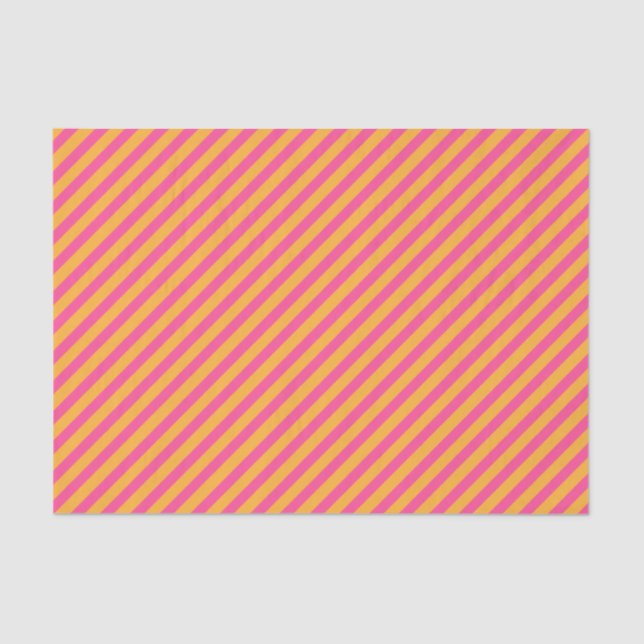 Hot Pink and Orange Diagonal Striped  Tissue Paper (Front)