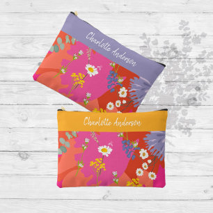 Hot Pink and Orange Floral Garden Personalized Accessory Pouch