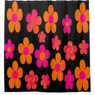 Hot pink and orange floral shower curtain