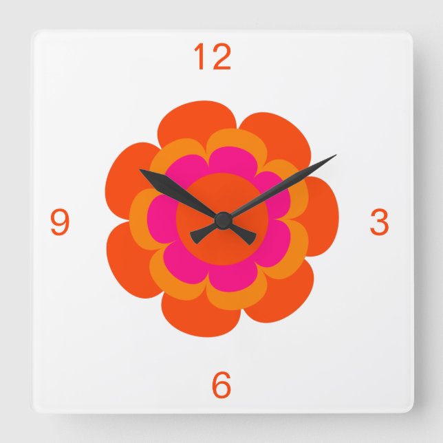 Hot Pink and Orange Flower Round Clock (Front)