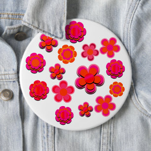 Hot Pink and Orange Flowers  6 Cm Round Badge