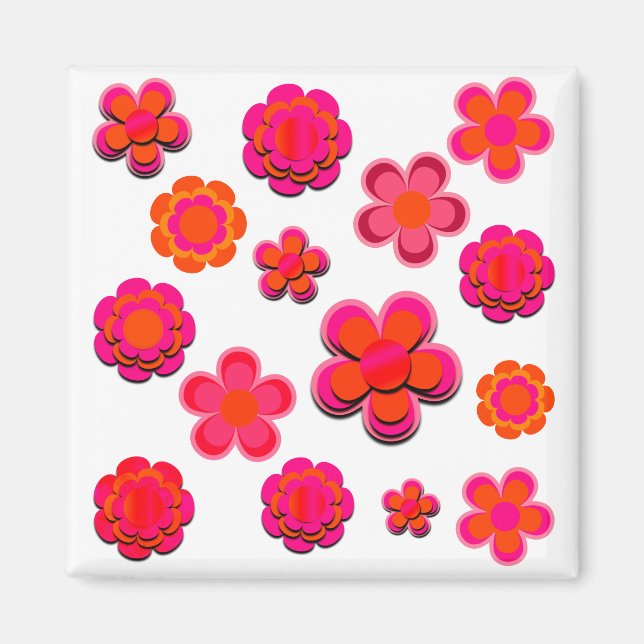 Hot Pink and Orange Flowers  Magnet (Front)