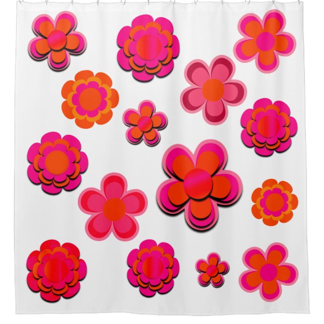Hot Pink and Orange Flowers Shower Curtain (Front)