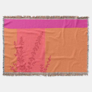Hot Pink And Orange Greenery Leaves Color Blocks Throw Blanket