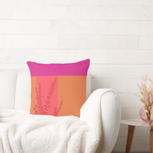 Hot Pink And Orange Greenery Leaves Colour Blocks Cushion
