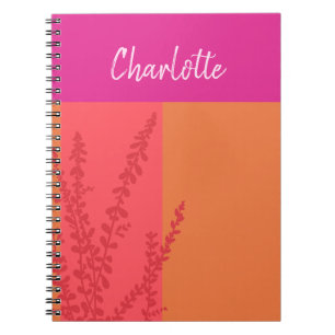 Hot Pink And Orange Greenery Leaves Personalised Notebook
