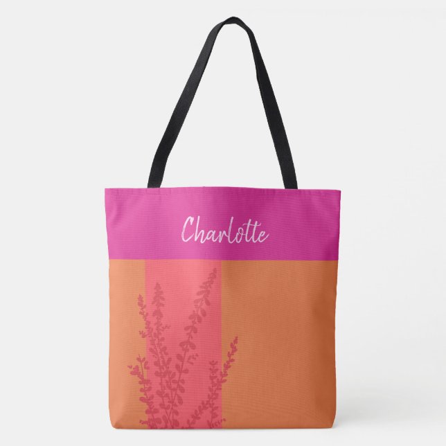 Hot Pink And Orange Greenery Leaves Personalised  Tote Bag (Front)