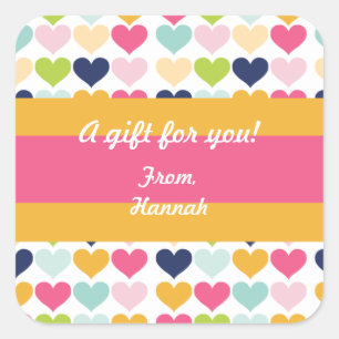 Hot Pink and Orange Heart Custom Birthday Sticker