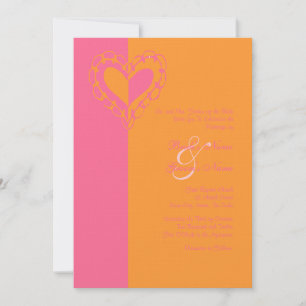 Hot Pink and Orange Heart Wedding Invitation