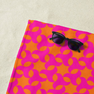 Hot Pink and Orange Islamic Star Mosaic Pattern Beach Towel