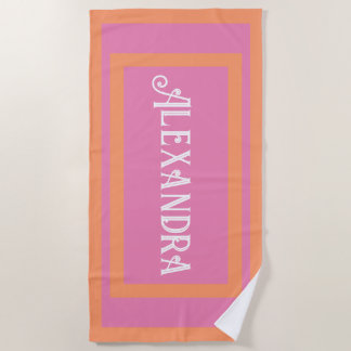 Hot Pink and Orange Personalised Beach Towel