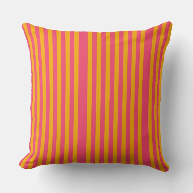 Hot Pink and Orange Vertical Stripes Pattern Cushion (Front)