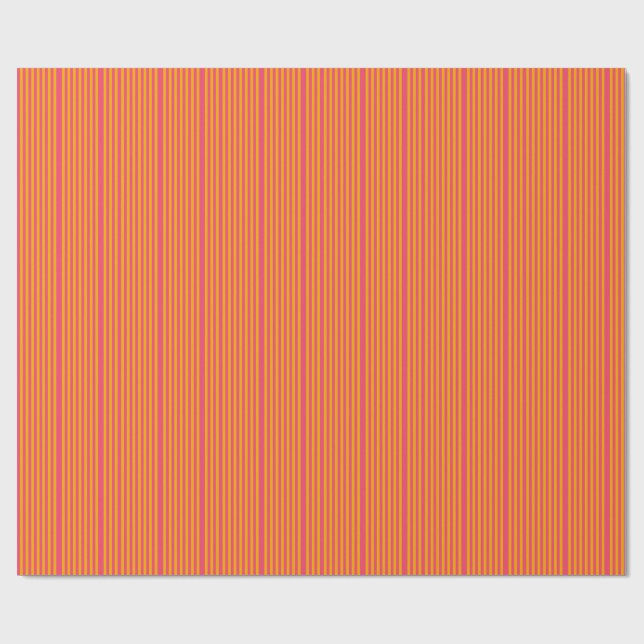 Hot Pink and Orange Vertical Stripes Pattern Wrapping Paper (Flat)