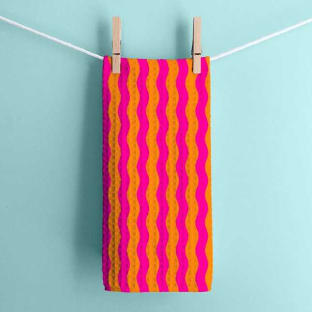 Hot Pink and Orange wavy stripes Tea Towel (Creator Uploaded)
