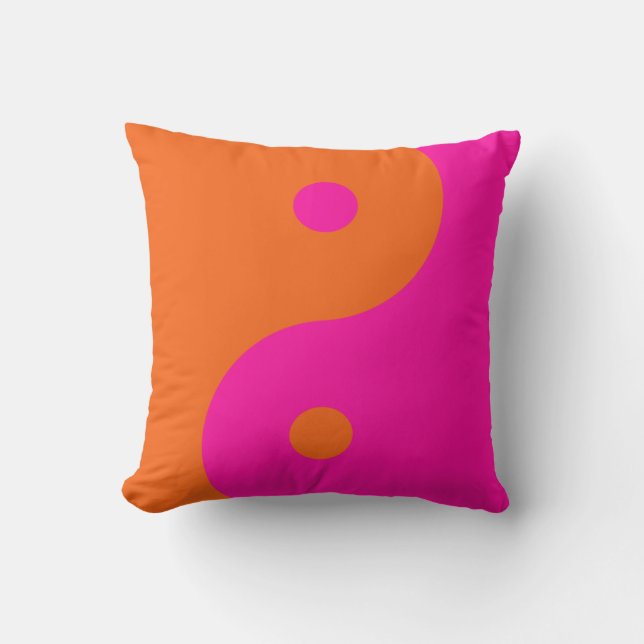 Hot Pink And Orange Yin Yang Throw Pillow (Front)