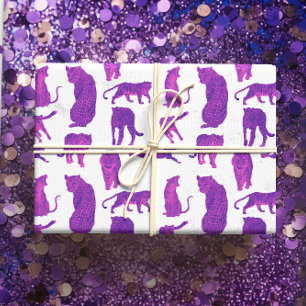 Hot Pink and Purple Lions, Tigers Wrapping Paper Sheet