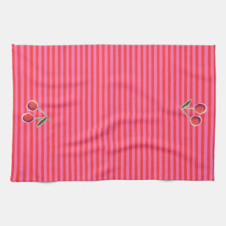 Hot Pink and Red Cherry Stripes Tea Towel