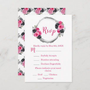 Hot Pink and Silver Elegant Flowers Sweet Sixteen RSVP Card