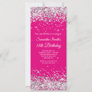 Hot Pink and Silver Glitter 18h Birthday Invitation