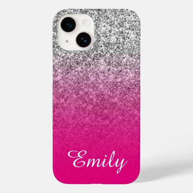 Hot Pink and Silver Glitter Ombre Personalised Case-Mate iPhone Case (Back)