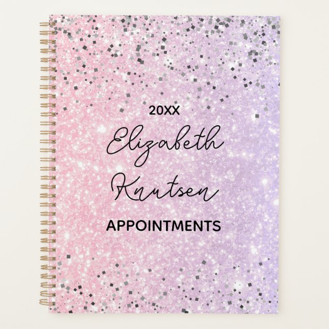 Hot Pink and Silver Glitter Personalised 2024  Planner (Front)