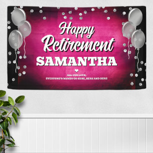 Hot Pink and Silver Happy Retirement  Banner