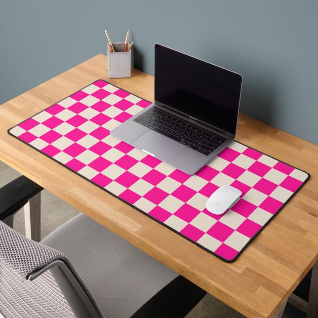 Hot pink and tan checkerboard pattern desk mat (Office 2)