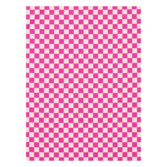 Hot pink and tan chequerboard pattern tablecloth (Front)