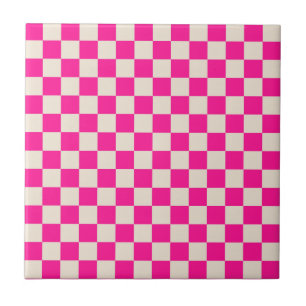 Hot pink and tan chequerboard pattern tile