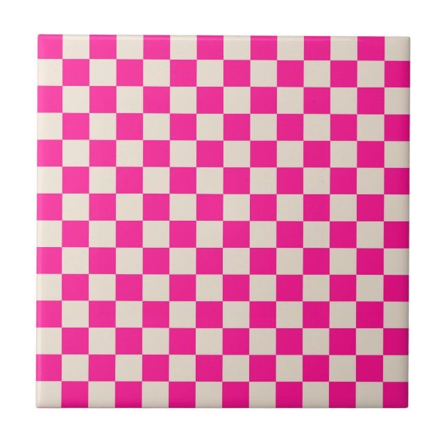 Hot pink and tan chequerboard pattern tile (Front)
