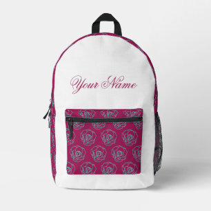 Hot pink and Teal Floral Pattern Printed Backpack