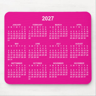 Hot Pink and White 2027 Calendar Mouse Pad