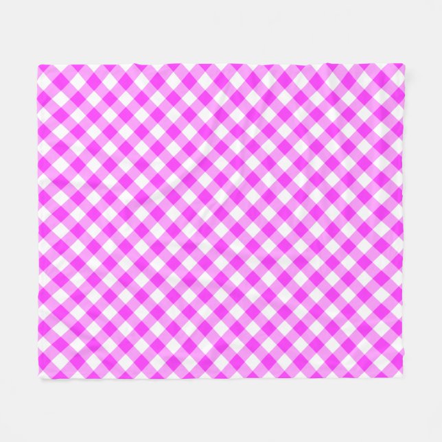 Hot Pink and White Buffalo Plaid Fleece Blanket (Front (Horizontal))