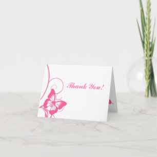 Hot Pink and White Butterfly Thank You Card