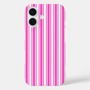 Hot pink and white candy stripes iPhone 16 case