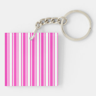 Hot pink and white candy stripes key ring