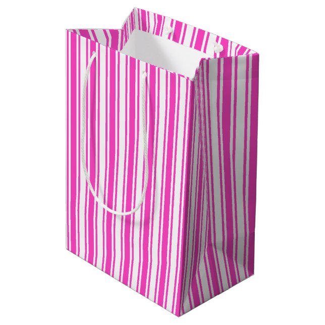 Hot pink and white candy stripes medium gift bag (Back Angled)