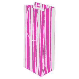 Hot pink and white candy stripes wine gift bag