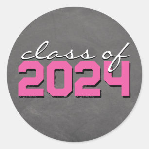 Hot Pink and White Chalkboard Graduation Stickers