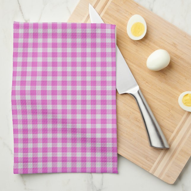 Hot Pink and white Checkered Plaid Tea Towel (Quarter Fold)