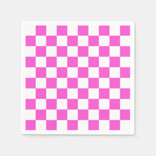 Hot Pink and White Chequered Pattern Napkin