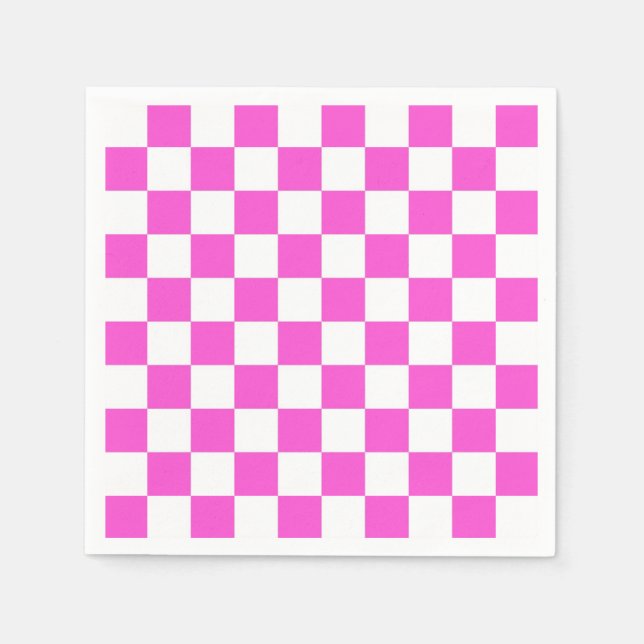 Hot Pink and White Chequered Pattern Napkin (Front)