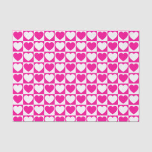 Hot Pink and White Chequered Pattern With Hearts Tissue Paper