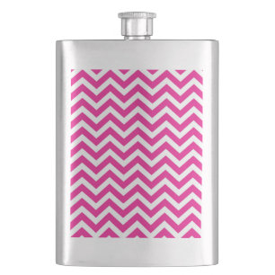 Hot Pink and White Chevron Pattern Hip Flask