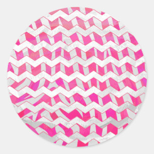 Hot Pink and White Chevron Zebra Classic Round Sticker