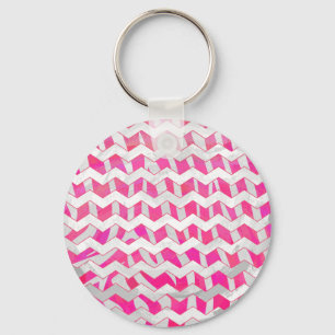 Hot Pink and White Chevron Zebra Key Ring