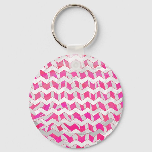 Hot Pink and White Chevron Zebra Key Ring (Front)